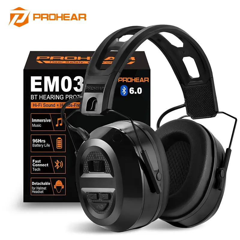 ROHEAR EM039 Wireless Over-Ear Bluetooth 6.0 Noise Cancellation Hearing Protection Earmuffs - 120H Playtime, Detachable Headset, Work Safety Equipment for Lawn Mower, Protect Your Peace, Black Electronic