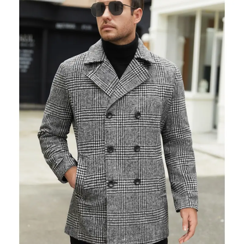 COOFANDY Menswear Double-Breasted Pea Coat - Men's Soft Viscose Long Sleeve Winter Notched Collar Overcoat, Jackets, Tops, Fabric, Casual, Longsleeves, Classic, Polo, Dress, School