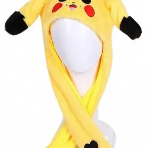 Pika hat - moving ears warm fluffy yellow hat with long paws for inflatable ears