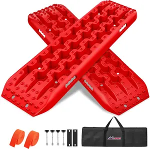 Nilight Off-Road Recovery Traction Boards Tire Mats, 4WD Compatible for Mud & Sand Use, Includes 2PCS Mounting Kit, Zipper Bag & 2 Leashes (Red) Offroad All Terrain