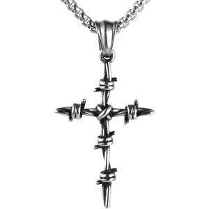 Men's     Punk Gothic Stainless Steel Barbed Wire Pendant Necklacee 22+2 Inch