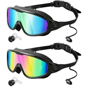 2 Pack Swim Goggles with Upoolproof Wide Angle Lenses for Pool Adults Men and Women, Anti Comfort Fit with Earplugs & Nose Clip Water