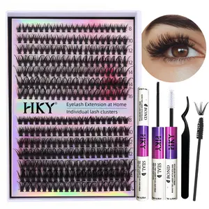 HKY 8-16mm DIY Lash DIY Cluster Lashes Kit |  2-in-1 Bond & Seal + Applicator | Mixed Lengths 8–16mm |  Easy Removal hick False Clusters Magnetic Eyelash Extensions Eyelash Extension