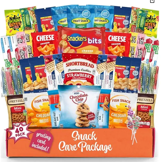 Snack Box Variety Pack 40 Count - Chips Cookies Bars Care Package Gift | Snacks Variety Pack for Adults Kids & Teens, Snack Box Care Package for College, Office, Movie Night & Birthdays
