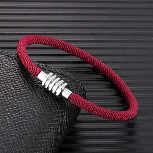 Men Women Stainless Steel Magnet Buckle 100% Waterproof String Rope Wrap Bracelet Unisex Handmade Surfer Beach Bracelet