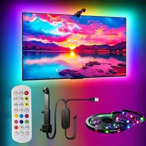 LED backlight for TVs with cameras, suitable for 35-80 inch screens, RGBIC color-changing, synchronizes with screen and music, USB powered, LED Strip Light