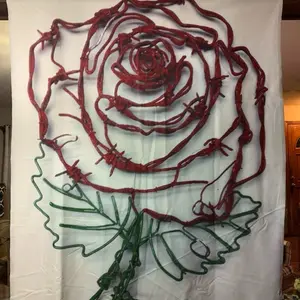 Original Rose Blanket Throw with Unique Barbed Wire Design and Green Leaf Accents for Cozy Decor
