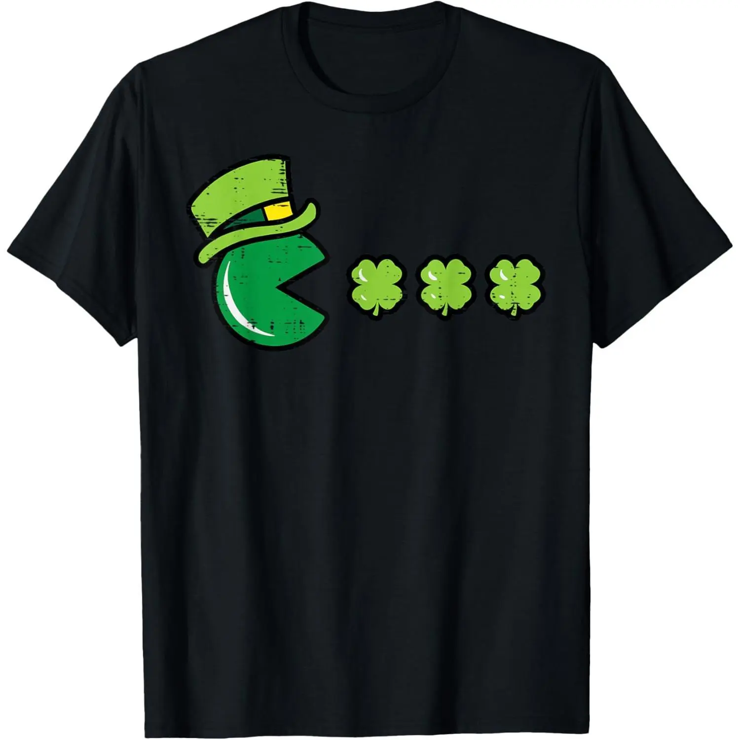 St Patricks Day Eating Shamrock Retro Gamer Men Boys Kids T-Shirt