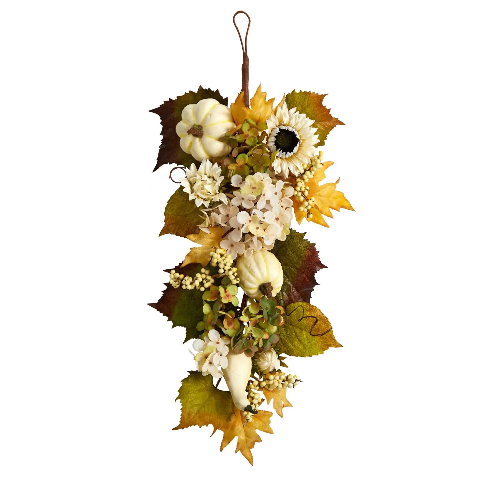 33 in Harvest Theme Artificial Teardrop Hanging Flowers Decor - Sunflower, Hydrangea, Pumpkin Ornament Artificial Flowers with Rustic Charm for Wall, Room Home Decor