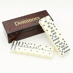 Double Six Dominoes Set, 1 Box Portable Wooden Box with Carrying Case, Resin Domino Tiles, and Instructions for Travel & Table Game Entertainment, Family Board Game Tabletop Games