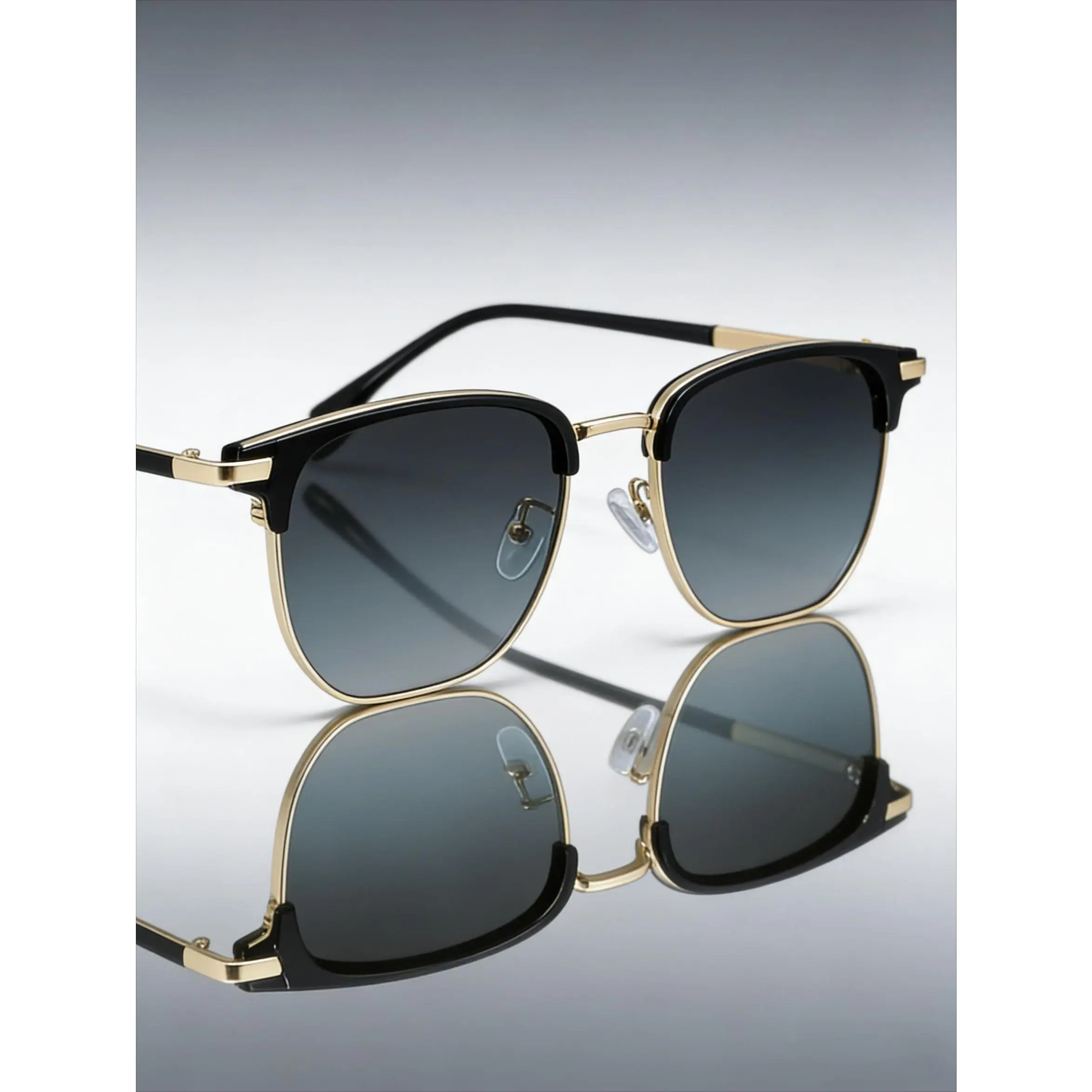 Vintage Half Frame Browline Sunglasses for Men, Retro Ins Style Fashion Shades, Outdoor UV Protection Classic Eyewear for Daily & Travel