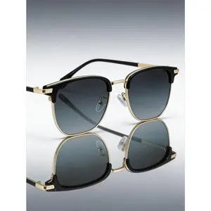 Vintage Half Frame Browline Sunglasses for Men, Retro Ins Style Fashion Shades, Outdoor UV Protection Classic Eyewear for Daily & Travel