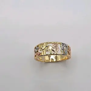 Seven Powers Ring (7 potencias) Ring 3 Color Laminated Gold Sizes 7 to 10, Top 8mm Bottom 5mm Sparkling Design for Any Occasion Statement Multi Ring Totem Ring