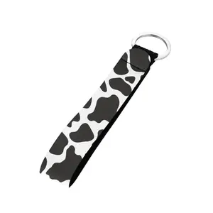 Cow Print Car Keychain Multifunctional Wristband Lanyard for Backpacks, Vehicle Keys, Wallets, Purses, Cosmetic Bags,Durable Woven Fabric Keychain Anti-loss Strap Fun Auto Accessories Girly Car Stuff