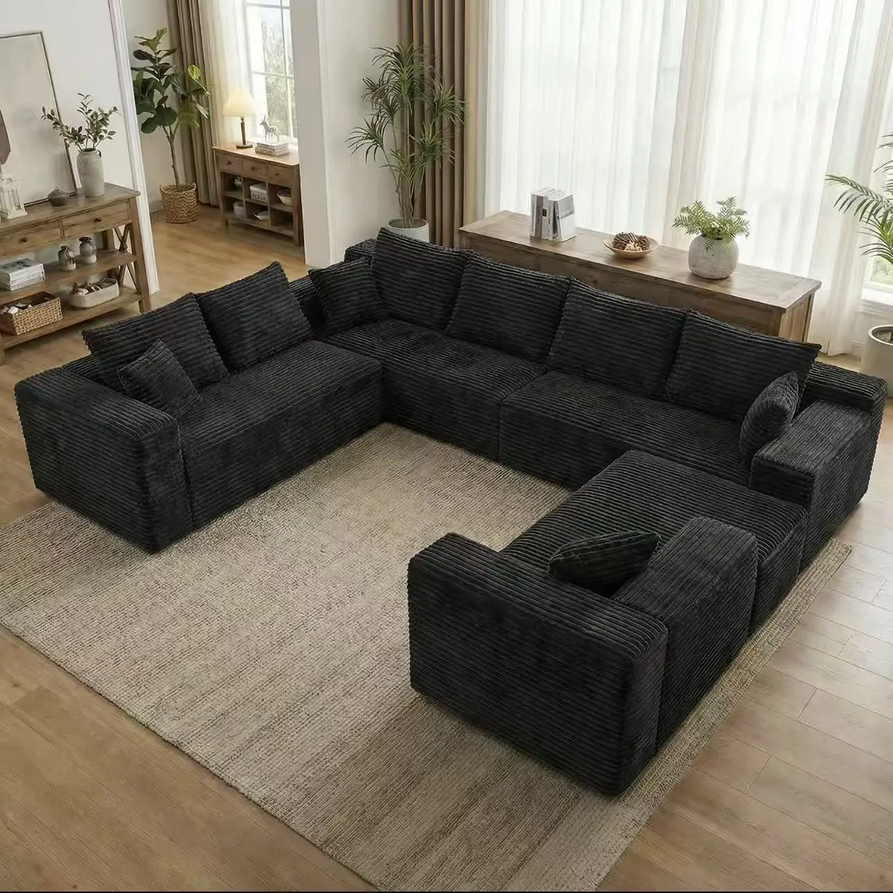 136-in Oversized U-Shaped 8-Seater Modular Cloud Sofa, Boneless 4-in-1 Reconfigurable Deep-Seat Corner Couch with Chaise Lounge, No-Assembly Indoor Living Room Furniture, boneless sectional couch, couch for bedroom, sofas living room