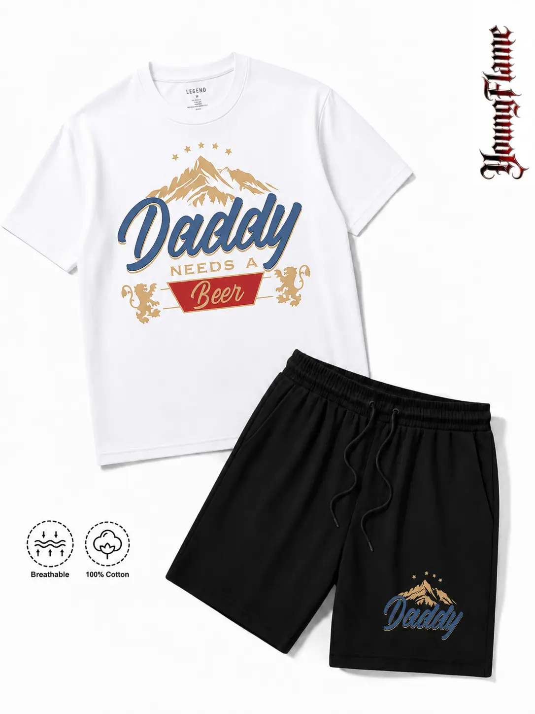 100% Cotton Daddy Needs A Beer Funny graphic tees A comfortable summer gift 2 Piece Set streetwear y2k clothing Men Short Outfit loose fit breathable fabric athleisure workout