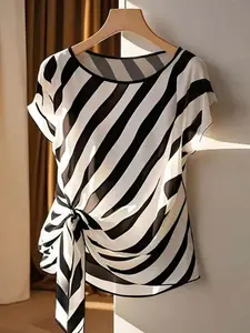Summer Fashion Striped Shirt, Casual Wear, Perfect for Daily Use, Trendy Women's Clothing, Stylish Ladies' Apparel