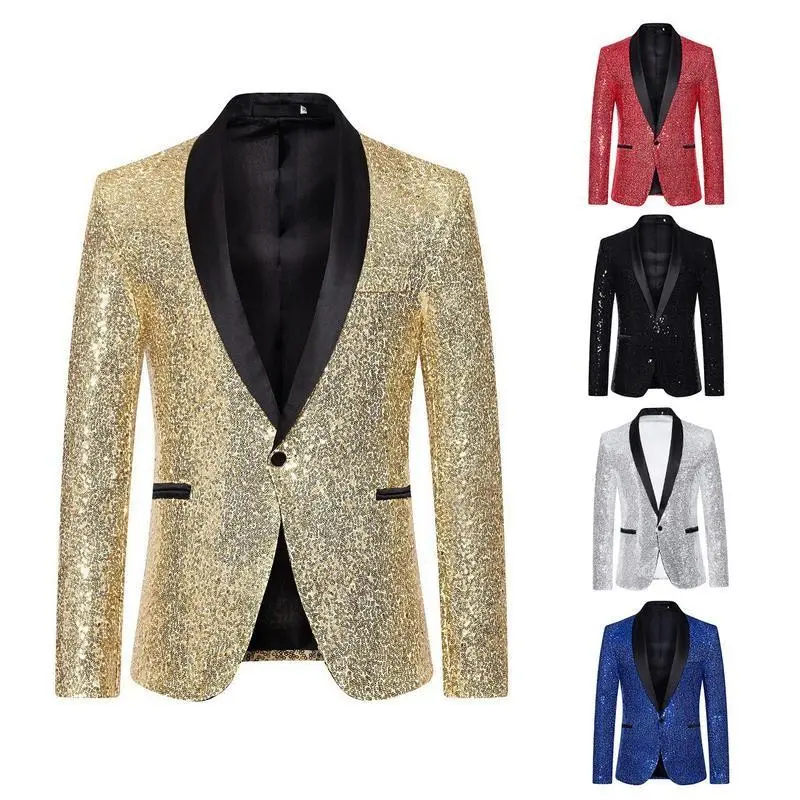 Autumn and Winter New Shiny Special Effects Coat Men Sequin Business Suit Tailored Suit