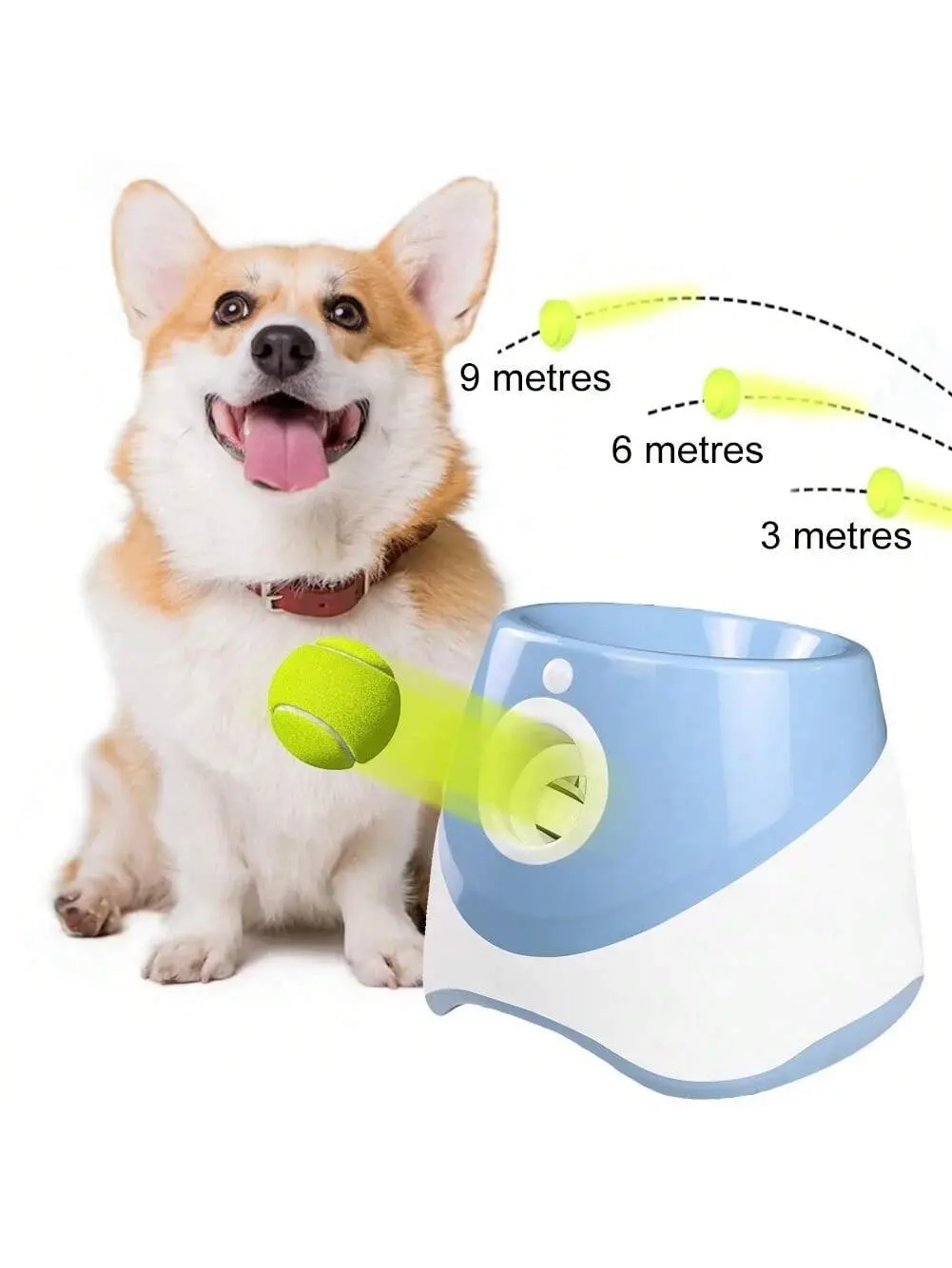 Automatic Dog Ball Launcher for Small-Medium Dogs, 3 Adjustable Distances, 3 x 2-in Mini Tennis Balls, Durable Indoor-Outdoor Interactive Pet Play Toy
