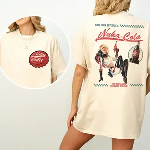 Fallout Graphic T-Shirt, Retro Nuka Cola Bottle Cap with Vintage Ad on Back, Video Game Shirt, Fall Out Vault Tec Memorabilia Merch Tee T-shirt