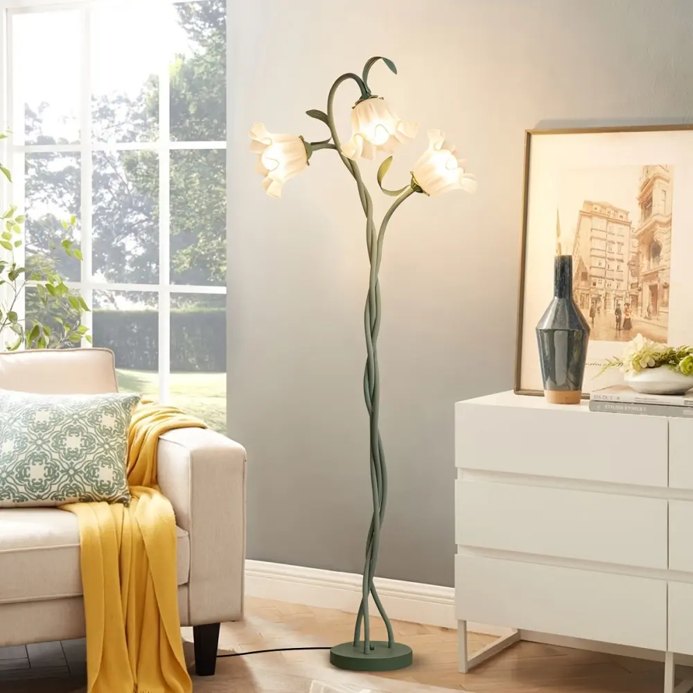 Vintage 3-Head Flower Floor Lamp - Adjustable Gooseneck Corner Standing Mood Lighting with 3 Color Temperature Modes (Warm/Natural/White), Room Decor, Decor for Living Room, Lamps for Bedroom, Vintage Things, Home Improvement Accessory