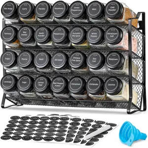 Spice Rack Organizer  Cabinet, Spice Organizer with 28 Empty Spice Jars with Black Lids, Funnel, Spice Labels, Seasoning Organizer  Countertop, Cabinet, Kitchen, Pantry, Cupboard