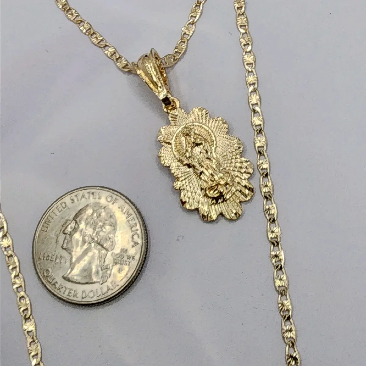 virgin Mary necklace gold plated 24"inches