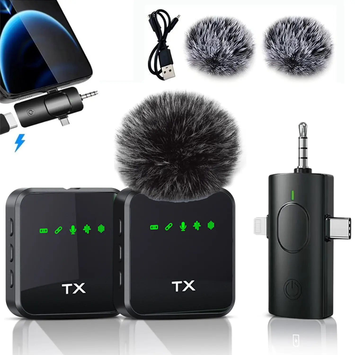 F11 Three-In-One Wireless Lapel Microphone, Short Video Shooting Phone Noise Reduction Live Streaming Mic, Professional Quality Recording, USB Rechargeable Mic, Live Streaming Equipment