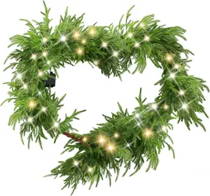 【SummerVibes】6 Ft Plastic Lifelike Round Form Norfolk Pine Garland - 100 LED Lights, Dense Real-Touch Artificial Greenery, for Christmas Wedding Mantle Fireplace Home Decoration