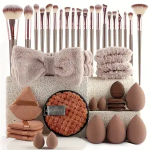 40pcs Professional Makeup Brush Set] Professional Makeup Brush Set for Combination Skin – 20/40pcs with High-Quality Nylon Bristles, Headbands, Sponges & Velvet Applicators, ABS Plastic Handles, Fragrance-Free