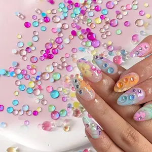 Rainbow Mermaid Tear Nail Art Beads, Transparent Hemisphere Glass, Multicolor Macaron Bubble Beads, for Nail Polish, Foot Care, Nail Decoration