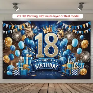 1pc 2D Flat Party Banner - , 18th Birthday Decoration Background Photo Props, Polyester Banner Decor for Home, Room & Wall, Party Supplies/Gifts, Decorative Backdrop White