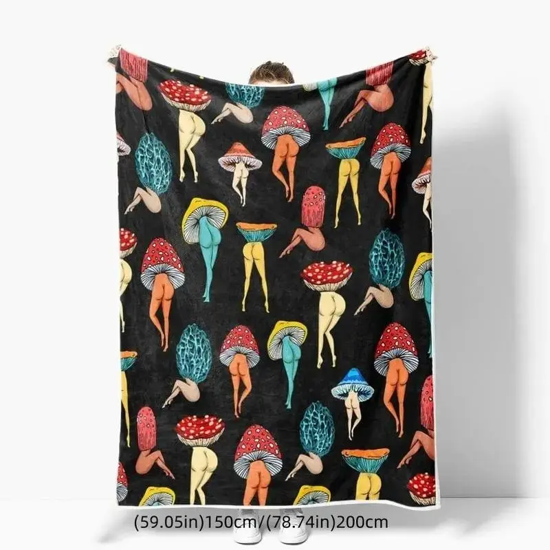 Mushroom Pattern Blanket, Colorful Soft Throw Blanket, Cool Bedroom Accessories Bedding Blanket, Air-conditioned Warm Nap Blanket for Home & Office
