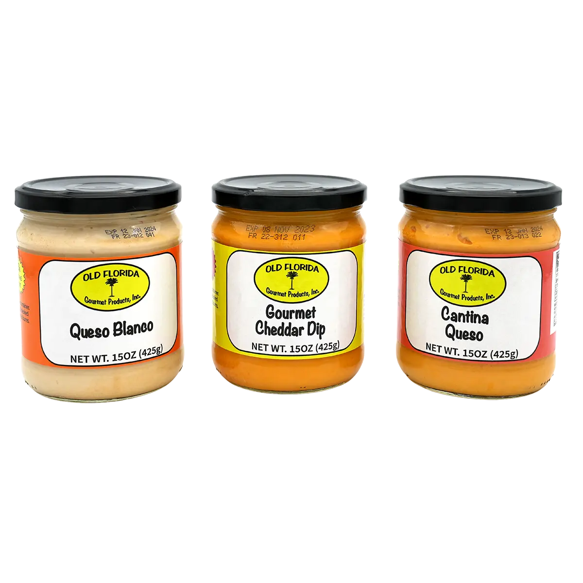 Cheese Dip Variety Pack from Old Florida Gourmet | 3 Glass Jars of Premium Cheese Snacks | Includes Queso Blanco, Cantina Queso & Gourmet Cheddar