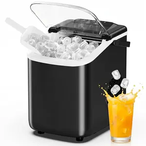 Countertop Ice Maker with Portable Handle, Basket, and Scoop, 26lbs Daily, 9 Cylinder Cubes in 6-8 Mins, Auto-Cleaning for Home, Kitchen, Office, Outdoors, RV Camping