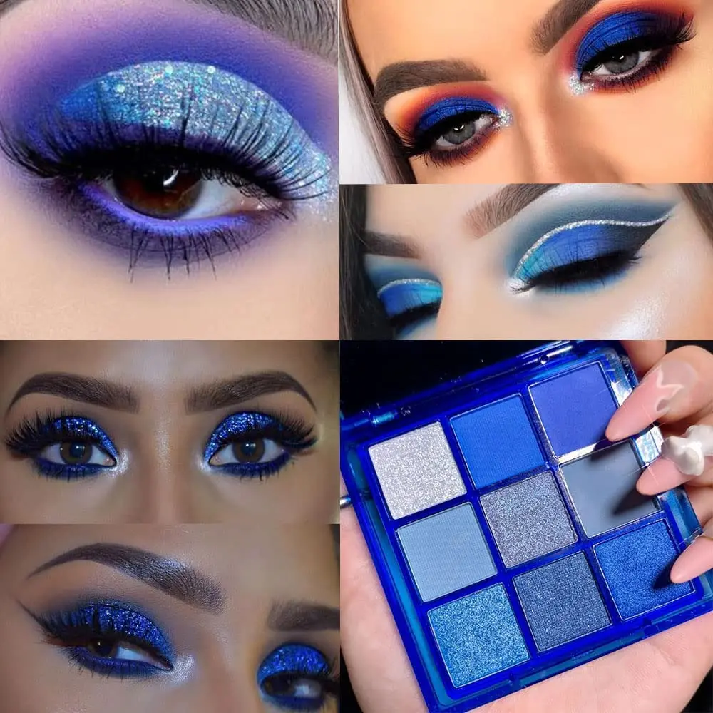 Blue Eyeshadow Palette Eye shadow Makeup,Navy Blue Eyeshadow Shiny Sparkle Shimmer Glitter Eyeshadow
