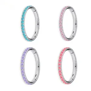 20G 18G 16G 14G Hinged Nose Ring Hoop 316L Surgical Steel, Septum Clicker Cartilage Earrings with CZ, Diameter 8mm to 12mm, Rainbow conch  earring