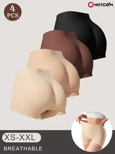 HOTCOM 4-Pack Women's High Waist Tummy Control Boyshorts | Seamless Butt Lifting Shapewear, Invisible No Show Underwear, Smooth Breathable Soft Fabric, Natural Skin Tone Colors, Perfect for Dresses/Skirts/Daily Wear