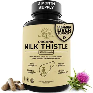 Garden of Herbz USDA Organic Milk Thistle Supplement 80% Silymarin – 250 mg with Beet Root & Artichoke Leaf Extract – Herbal Formula for Liver and Digestive Support, 120 Capsules mothersdaygift