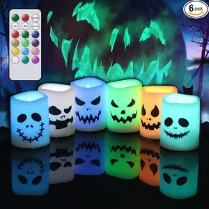 Halloween Flameless Votive Candles Color Changing with Remote Timer Battery Operated LED Tealight Candles for Halloween Home Decoration Gifts 6 Pack 1.5” x 2” Smart Design with 18-Key Remote Control Batteries Included