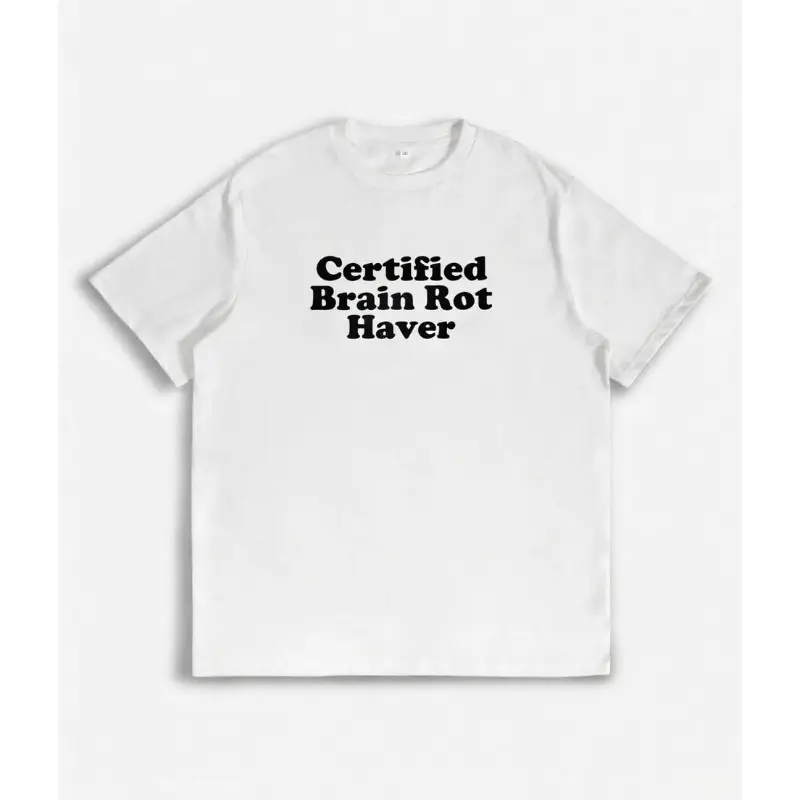 Oversized White T-Shirt Certified Brain Rot Haver Graphic Tee Trendy Minimalist Streetwear Casual Top for Men's Daily Wear