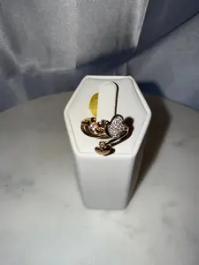 14K Gold Diamond Butterfly Ring with Heart Charm