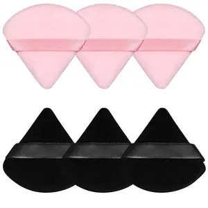 6-Piece Box Set Velour Powder Puffs – Soft Triangle Makeup Sponges for Loose Powder, Face Beauty Blender, Flawless Application & Travel-Friendly