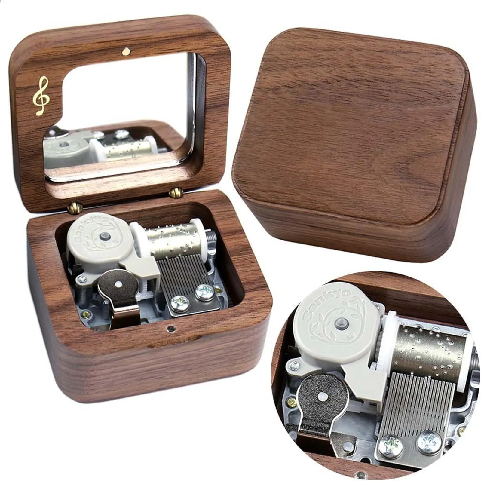Sinzyo Grandfather’s clock Music Box Vintage Wood Carved Wind Up Musical Box Gift for Christmas,Birthday,Valentine's Day (Musical Note Walnut Box)
