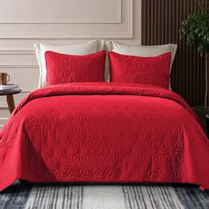 Twin Bedding Set, Soft Bright Red Bedspreads Twin XL Size for All, 2 Pieces Lightweight Geometric Star Pattern Coverlet