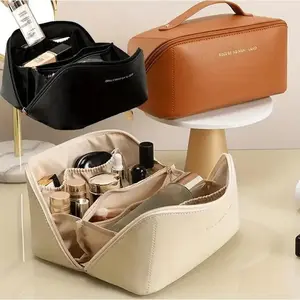 Sleek Luxury Travel Makeup Bag - Large Capacity Portable Handheld | Water-Resistant Multiple Pockets | Travel/Everyday Must-Have