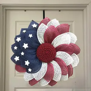 blue white red flower wreath for the 250th anniversary of the United States National Day, Decorative hanging ornaments, three-dimensional reticulated Fried Dough Twists wreath