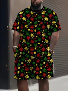 Men's Rasta Casual Style Tropical Star Print Fitted T-Shirt Shorts Set, Polyester Fiber, Summer Sports, Party Travel Gift