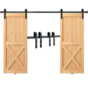 【Summervibes】VEVOR 8FT Sliding Barn Door Hardware Kit,  330LBS Heavy Duty Barn Door Track Kit for Double Doors, Fit 3.7-4.3FT Total Wide and 1.3"-1.8" Thick 2 Door Panel, with Smooth & Silent Pulley (J Shape)
