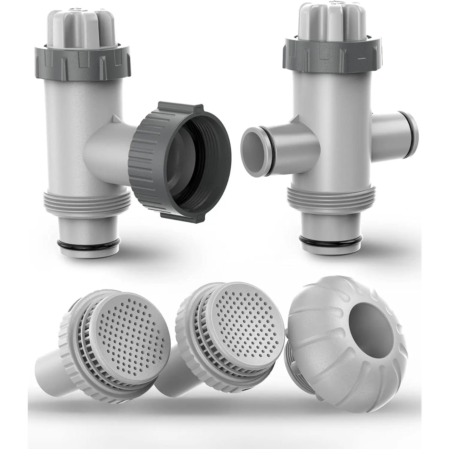 Above Ground Pool Parts Kit, Replacement Pool Pump Part with Split Plunger Valve, Plunger Valve, 1.5" Inlet Water Nozzle, 1.25" Outlet Strainer, Pool Hose Adapter